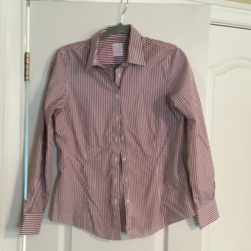 Brooks Brothers Women's Striped Button-Up Shirt - Red/White